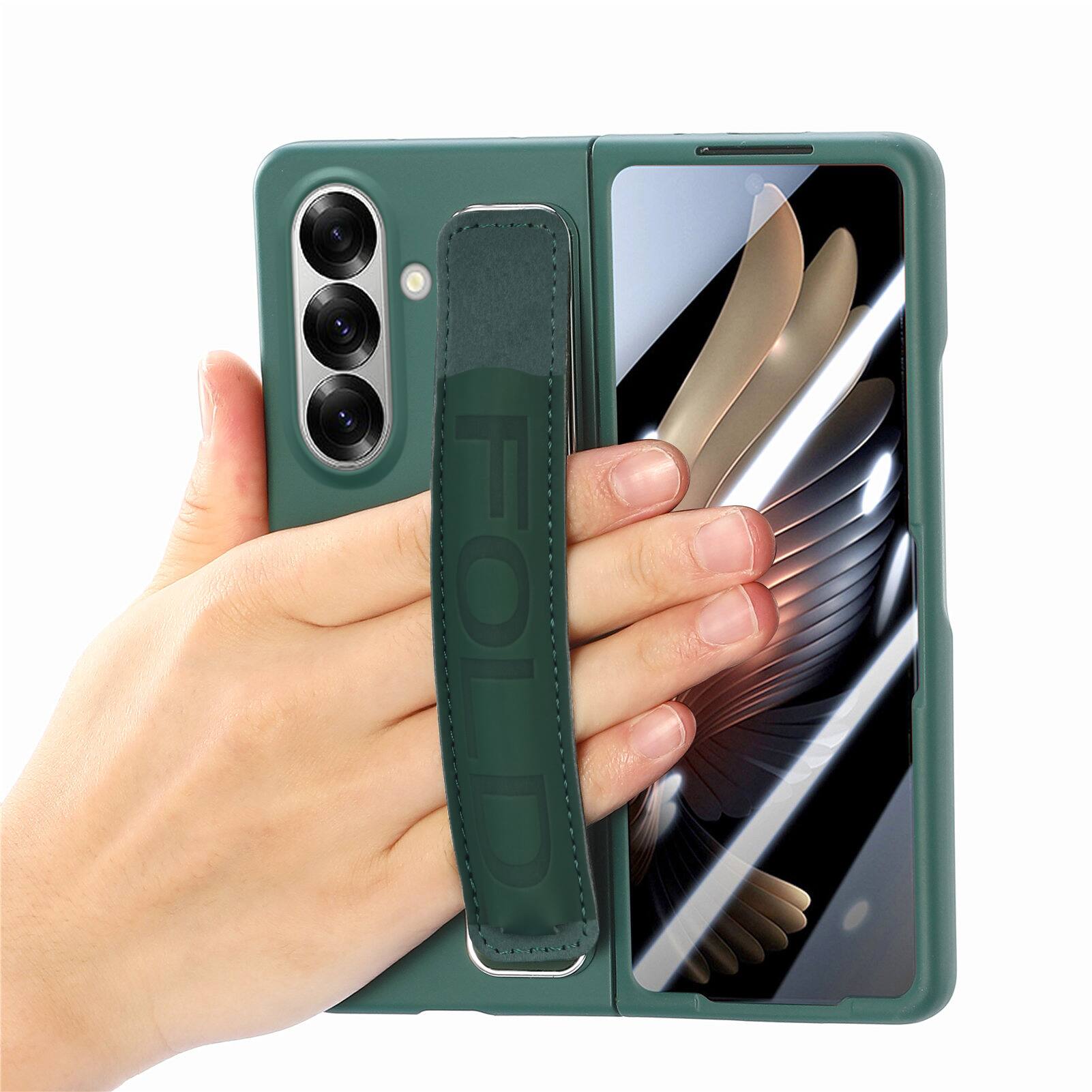 Alt View 5. Dteck - Shockproof Wristband Phone Case for Samsung Galaxy Z Fold7 with Screen Protector, Slim Hard PC TPU Full Protective Cover - Darkgreen.