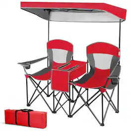 Hivvago - 2-Piece Folding Camping Canopy Chairs Set with Cup Holder and Storage Pocket - Red