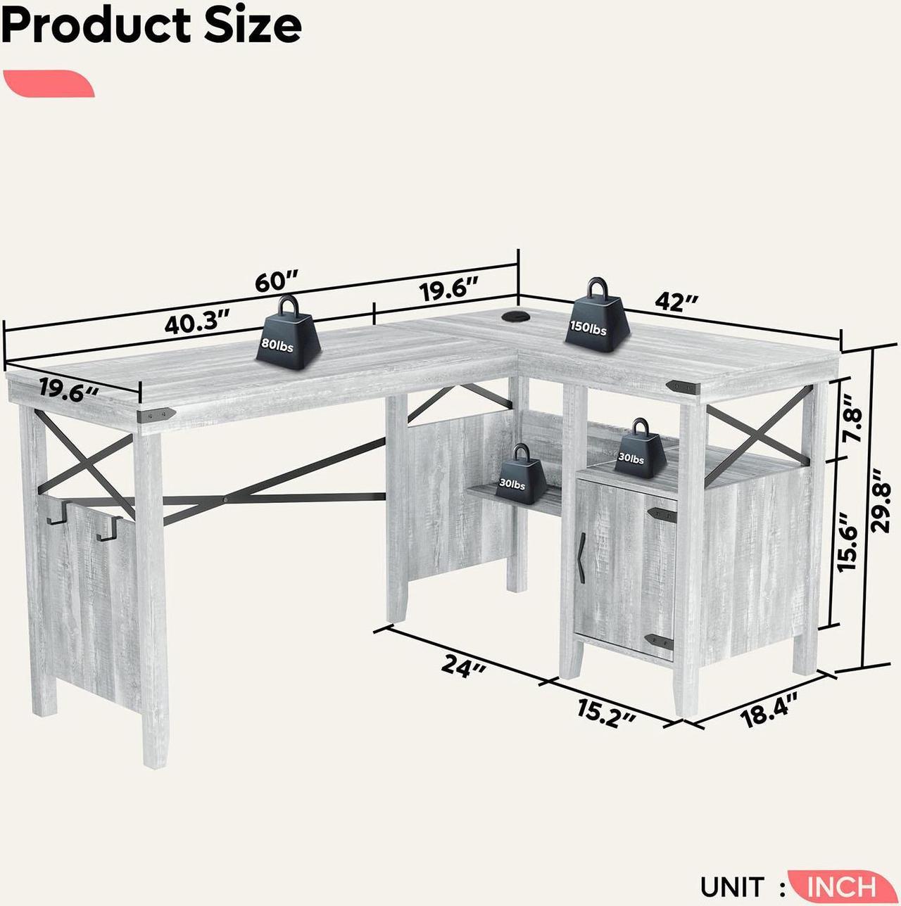 Product Size: 19.6" x 60" x 40.3" x 80lbs; 19.6" x 30lbs x 42" x 150lbs; 30ibs x 7.8" x 29.8" x 15.6" x 24" x 15.2" x 18.4" UNIT: INCH