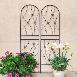 Loheer - Rustproof Metal Garden Trellis 2 Pack 5.9 ft x 1.64 ft Plant Support - Black
