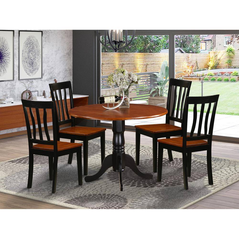 Back. East West Furniture - Dining set - 5 Pcs with 4 Wood Chairs - Black & Cherry.