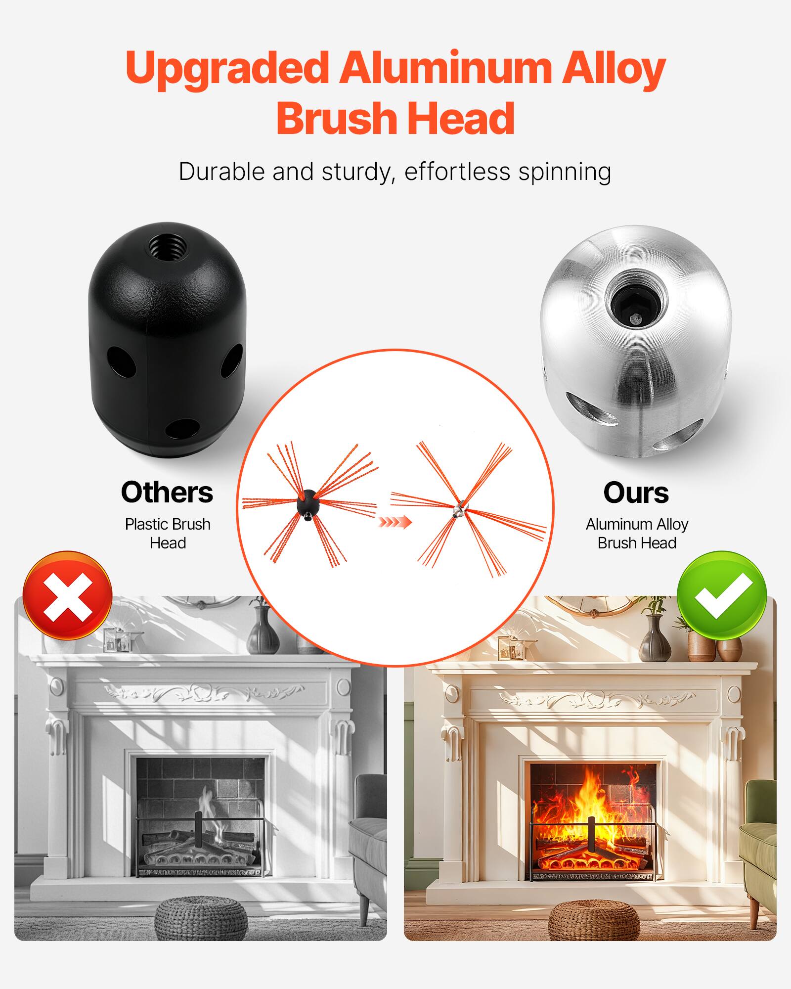 Upgraded Aluminum Alloy Brush Head  
Durable and sturdy, effortless spinning  

Others  
Plastic Brush Head  

Ours  
Aluminum Alloy Brush Head