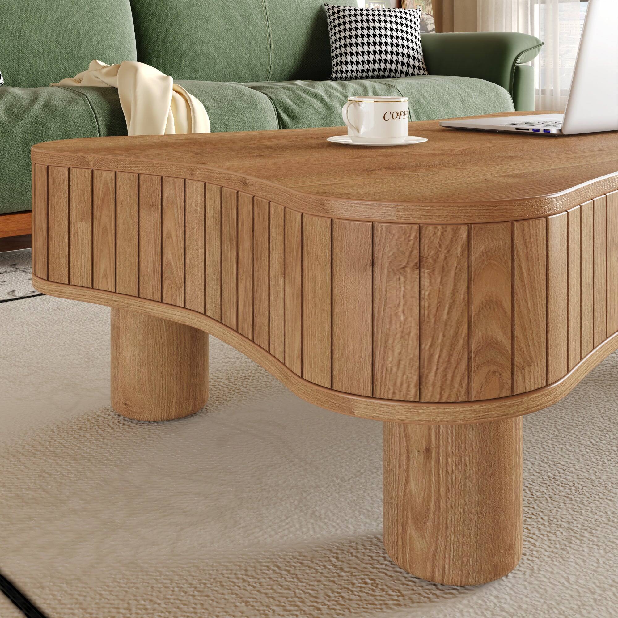 Left. Boyel Living - Lift Top Coffee Table with Hidden Storage Fluted Panel - Light Brown.