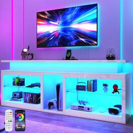 Espafurni - 71" High - Gloss TV Stand with Power & 60 - Color LEDs - Ideal for 65 - 80" TVs, Gaming - Ready - White