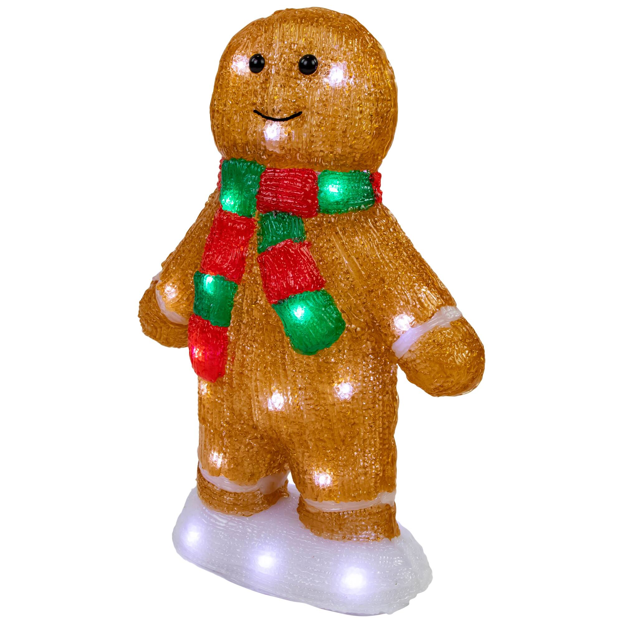 Alt View 3. Northlight - 14" LED Lighted Acrylic Gingerbread Man with Scarf Outdoor Christmas Decoration - Brown.