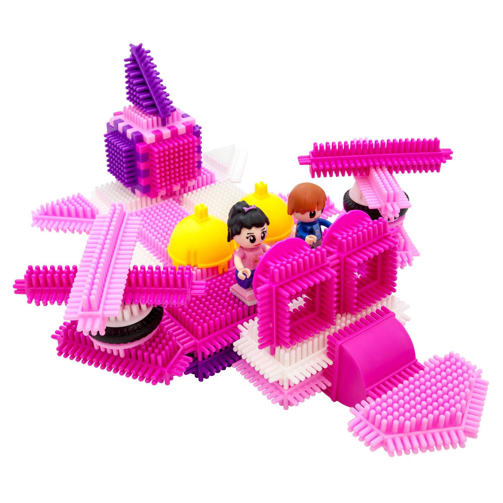 Alt View 3. PicassoTiles - PICASSO-TILES 106PCS Hedgehog Lock Building Blocks Tiles, Pink Castle Theme with Figures, STEM Educational Toy for Kids.