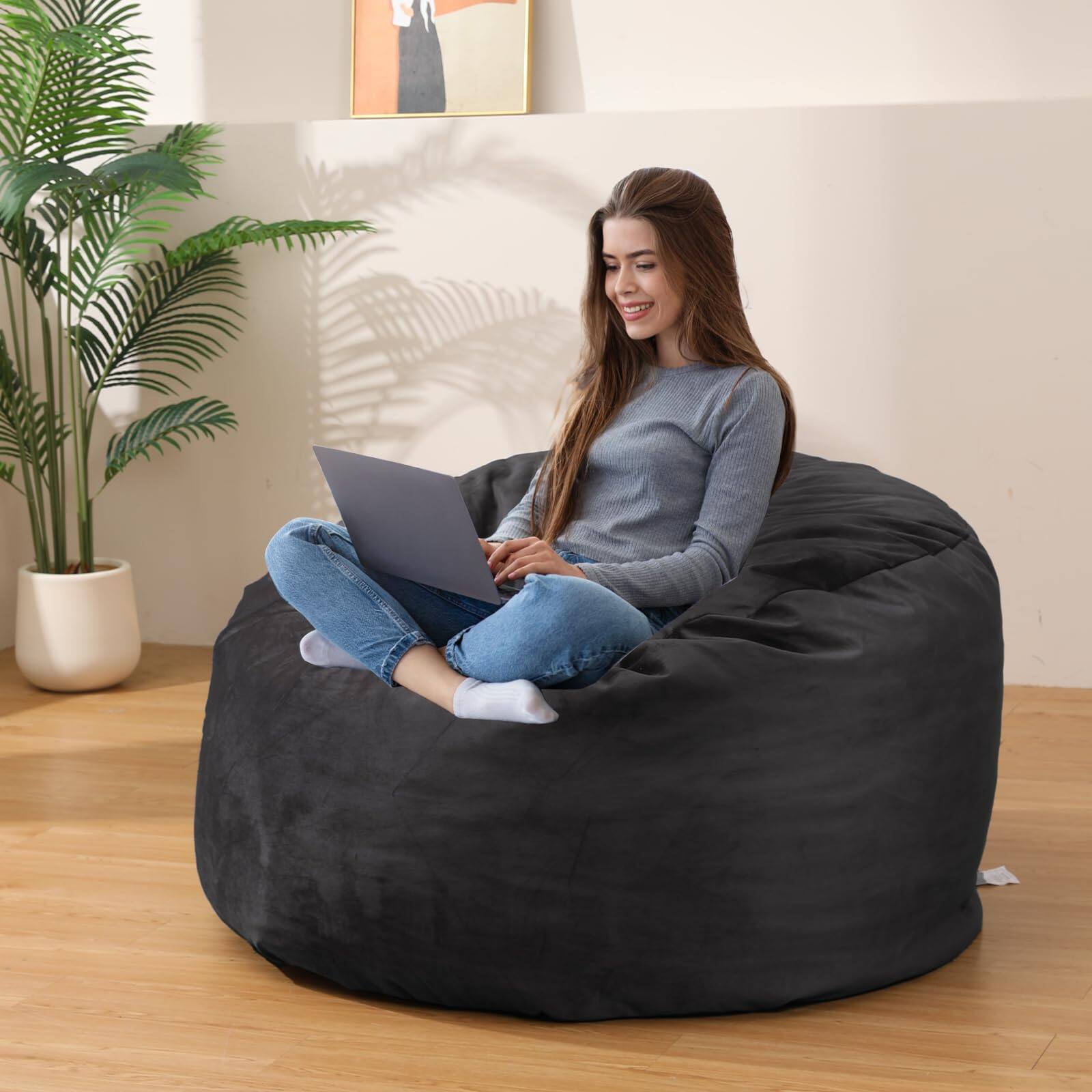 Left. PO3TICJUNKI3 - Bean Bag Chair For Adults kids with Memory Foam Filling Bags With Ultra Soft Washable Cover Beanbag Sofa Li - Grey.
