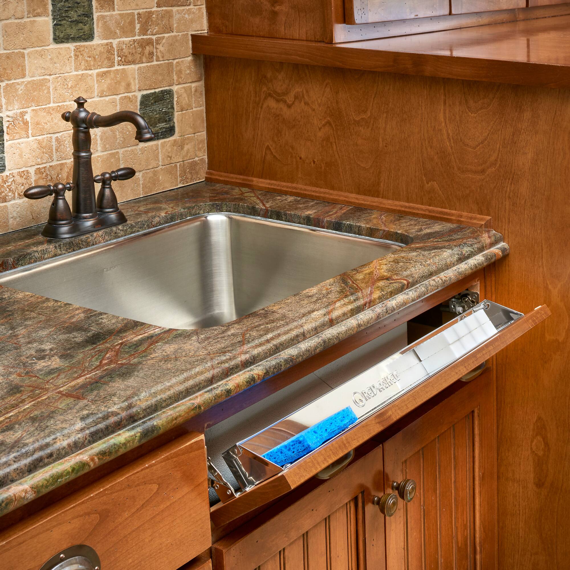 Alt View 2. Rev-A-Shelf - Rev-A-Shelf 25" Tip Out Tray for Sink Base Cabinet w/Soft-Close 6581-25SC-52 - Stainless Steel.