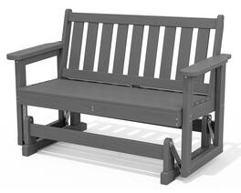 SERWALL - Outdoor 2 Person Patio Glider Bench, HDPE Weather-Resistant Swinging Bench for Outdoor Porch Garden - Gray