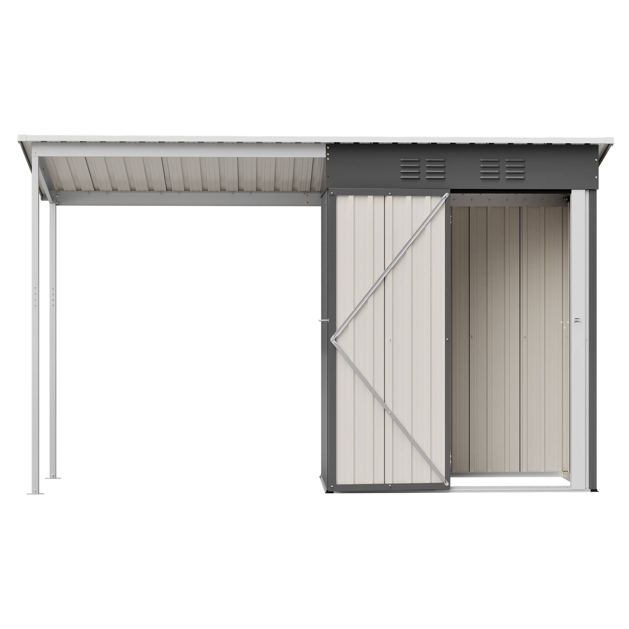 Alt View 6. Mondawe - 5x3FT 2-in-1 Galvanized Steel Shed & Gazebo Combo, Lean-To Storage with Open Pergola - Gray.