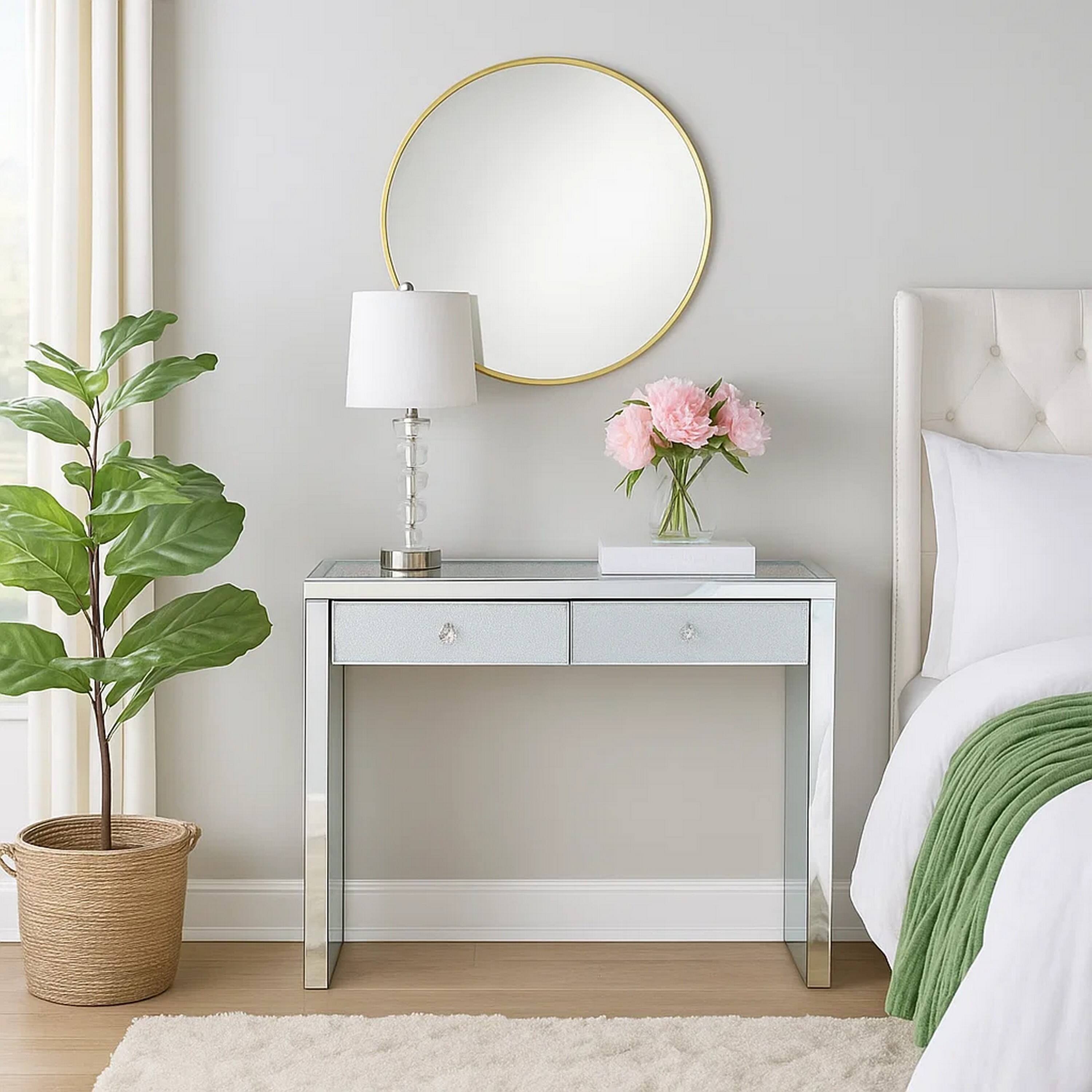 Alt View 6. Manhattan Lane - Wooden Console Table with 2 Storage Drawers and Faux Diamond Inlay - Silver.