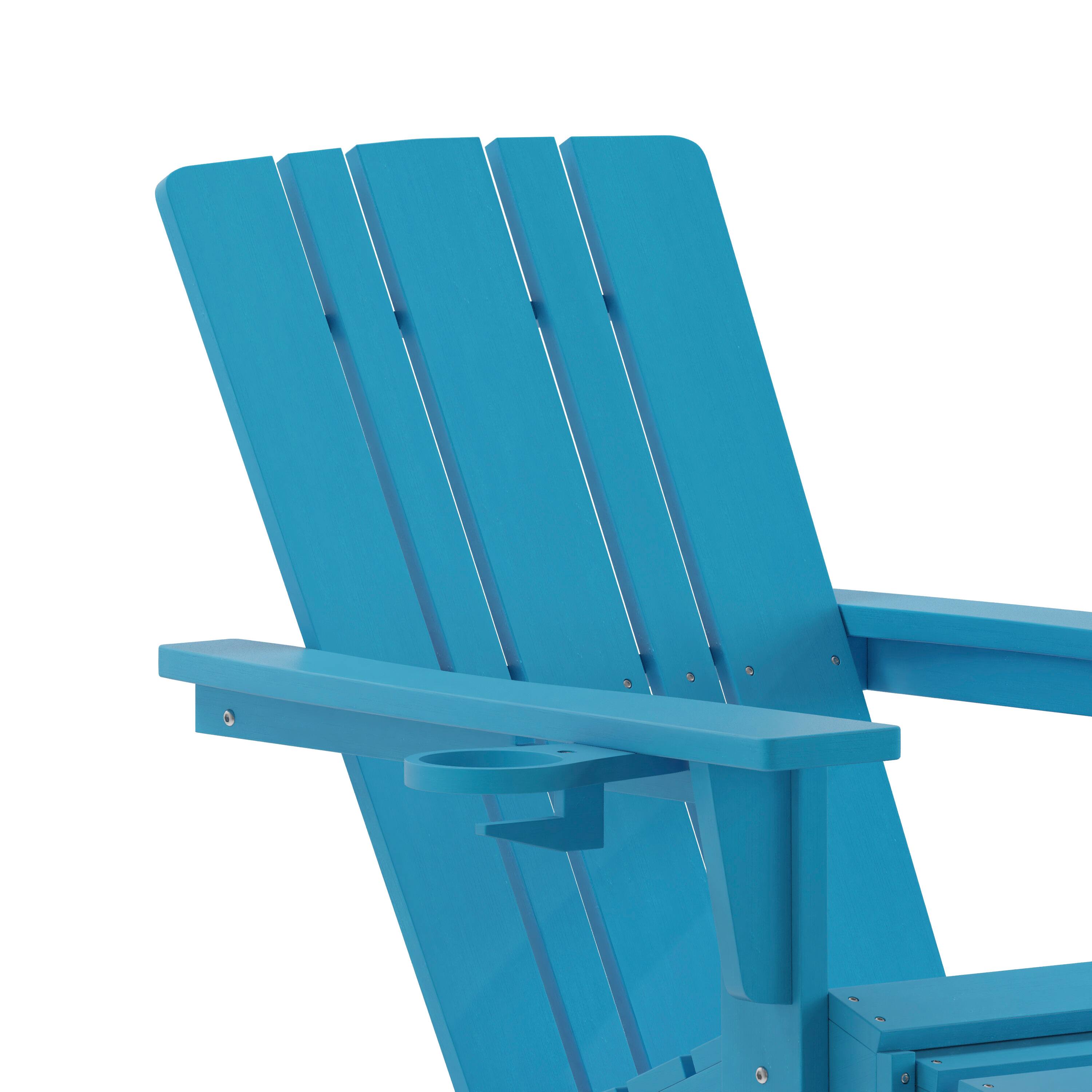 Alt View 10. Emma + Oliver - Haley Adirondack Chair with Cup Holder and Pull Out Ottoman, All-Weather HDPE Indoor/Outdoor Lounge Chair - Blue.