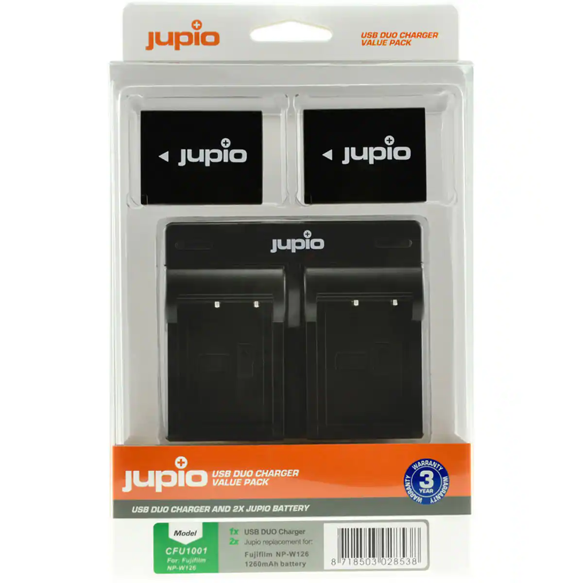 USB DUO CHARGER VALUE PACK
jupio
USB DUO CHARGER AND 2X JUPIO BATTERY
Model: USB DUO Charger
2x Jupio replacement for: CFU1001 NP-W126
For: Fujifilm
1260mAh battery NP-W126
WARRANTY: 3 YEARS
8718503028538
