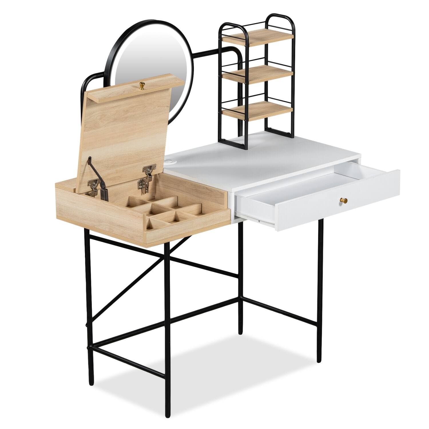 Back. Lirago - White Dresser Table Desk with 3-Mode Lighted Mirror Wood Dressing Table with Charging 18.89”D x 40.55“ W x 50.4“ H - White.