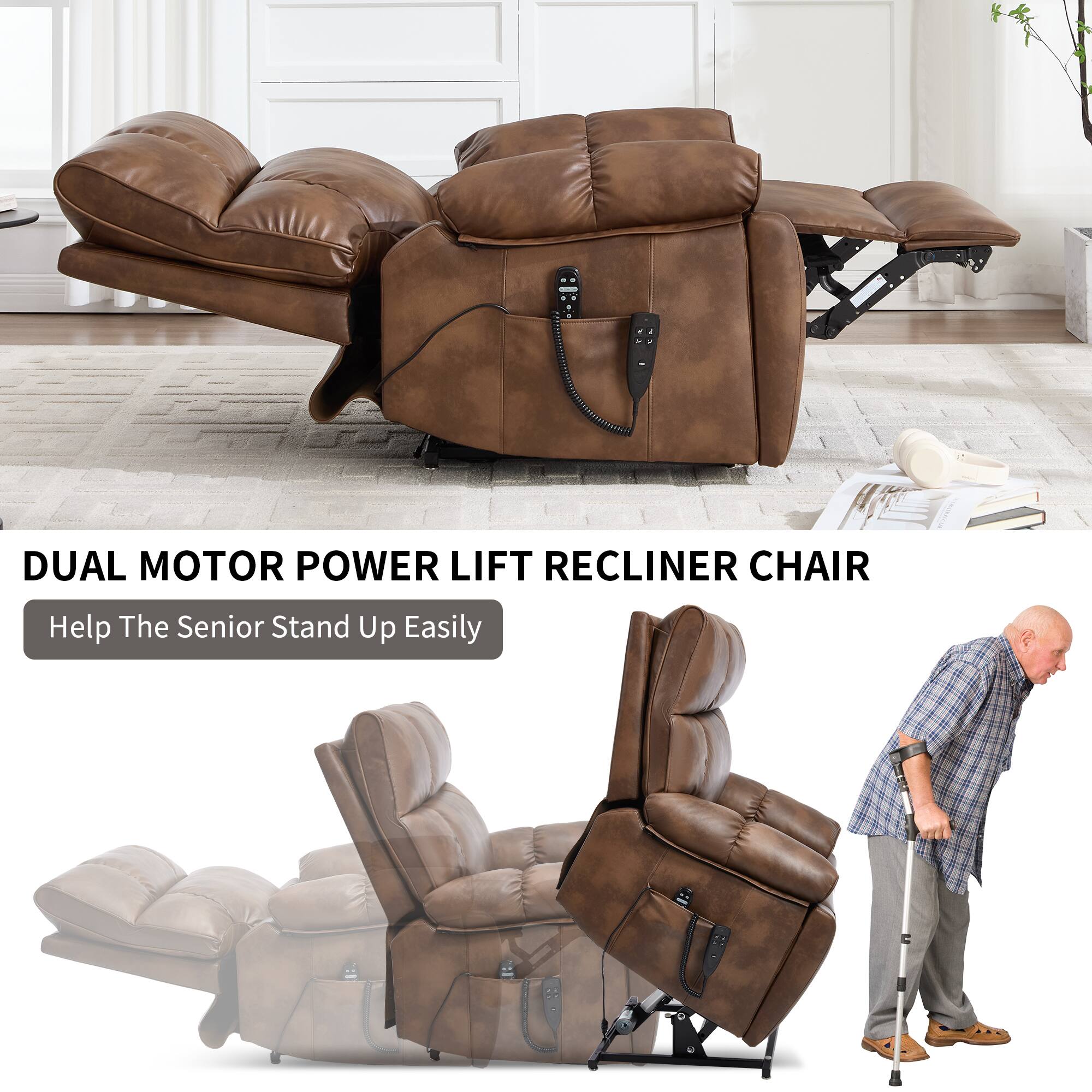 DUAL MOTOR POWER LIFT RECLINER CHAIR  
Help The Senior Stand Up Easily