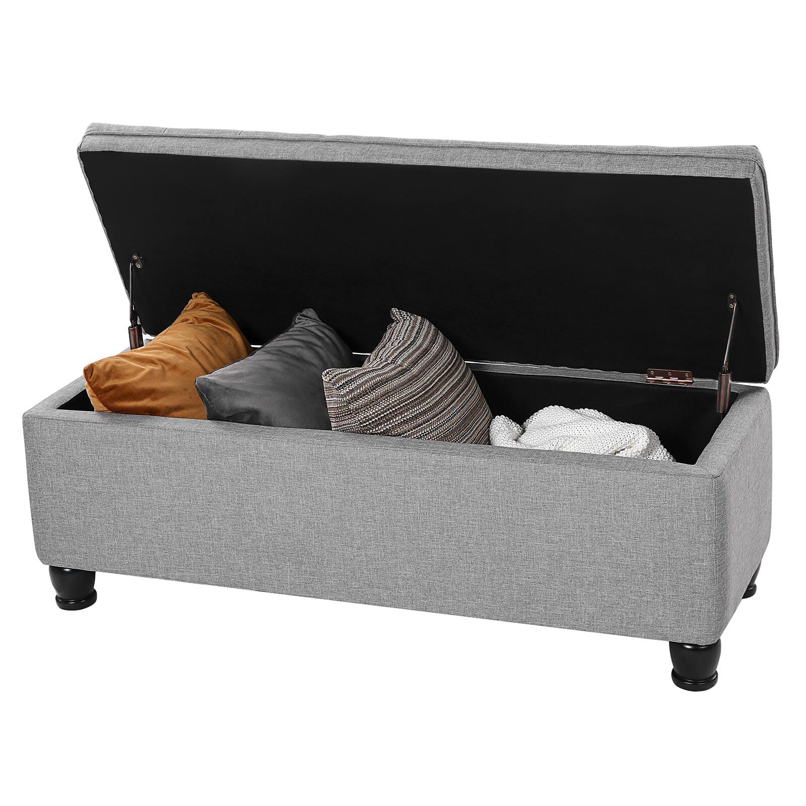 Back. Songmics Home - Storage Ottoman,46.5 Inches Long Bed End Stool,Solid Wood Legs,Non-Slip Foot Pads,330.6 lb Load Capacity - Light Gray.