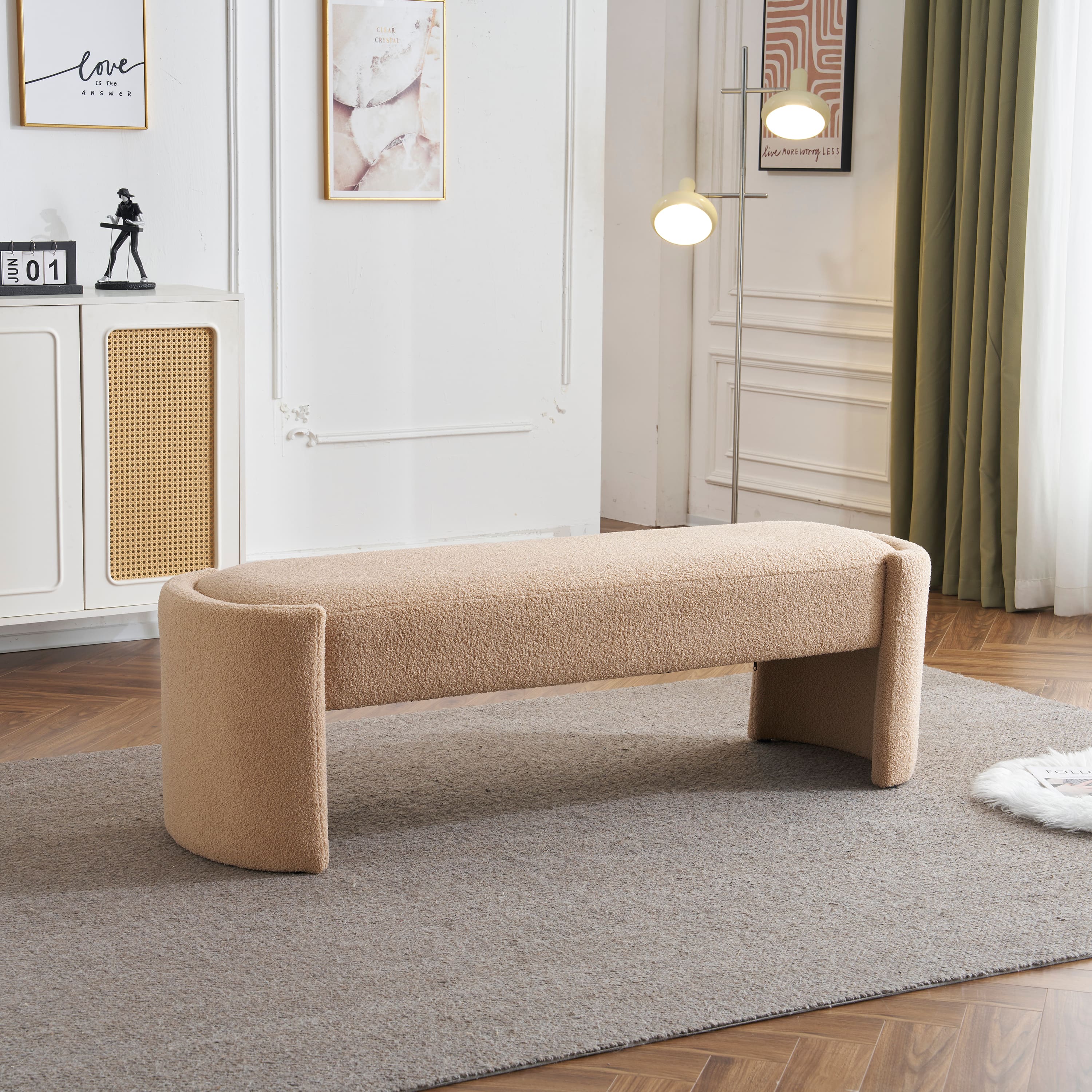 GOODSILO - Elegant Long-Shaped Ottoman Bench with Minimalist Design for Versatile Living Room and Bedroom Seating - Light Camel