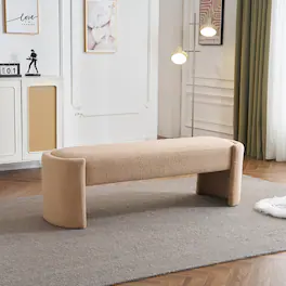 GOODSILO - Elegant Long-Shaped Ottoman Bench with Minimalist Design for Versatile Living Room and Bedroom Seating - Light Camel