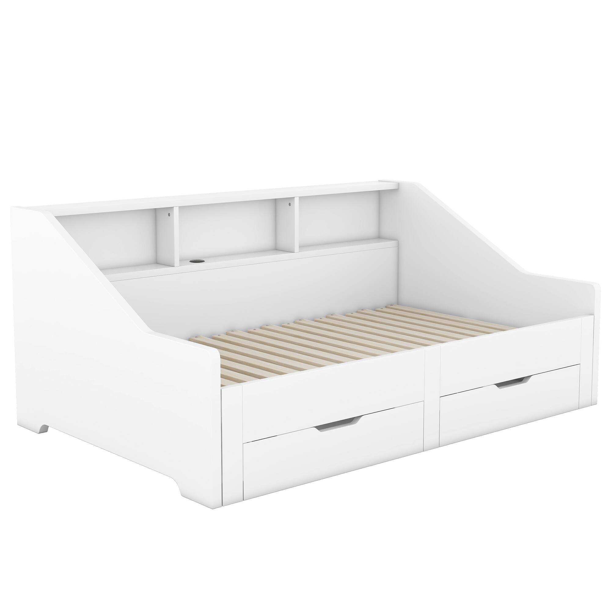Alt View 9. Tiramisubest - Twin to King Size Daybed Frame with Storage Bookcases and Two Drawers,Charging Design,White - White.