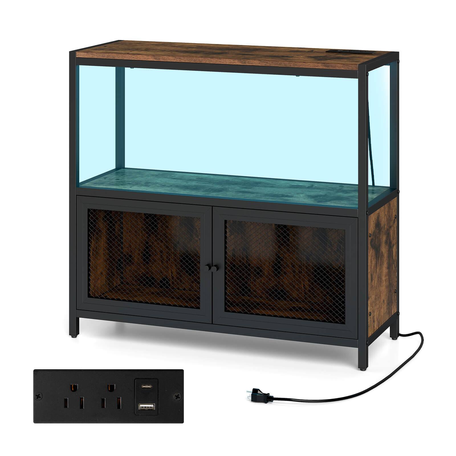 Alt View 9. Costway - Costway Coffee Bar Cabinet with LED Lights, Industrial Buffet Sideboard with Charging Station - Rustic Brown & Black.