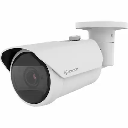 Front. Samsung - Hanwha QNO-C8083R 5 Megapixel Network Camera - Color - Bullet - White - 98.43 ft Infrared Night Vision - H.265, H.265M - Color.