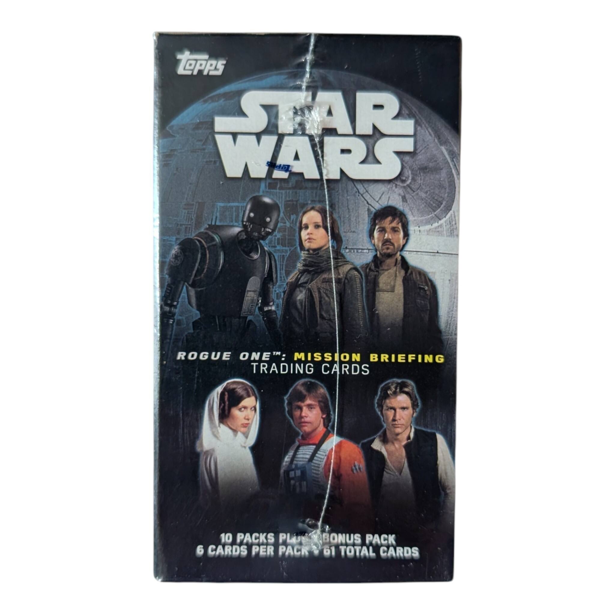 Topps STAR WARS Tab  
ROGUE ONE: MISSION BRIEFING TRADING CARDS  
10 PACKS PLUS BONUS PACK  
6 CARDS PER PACK  
61 TOTAL CARDS