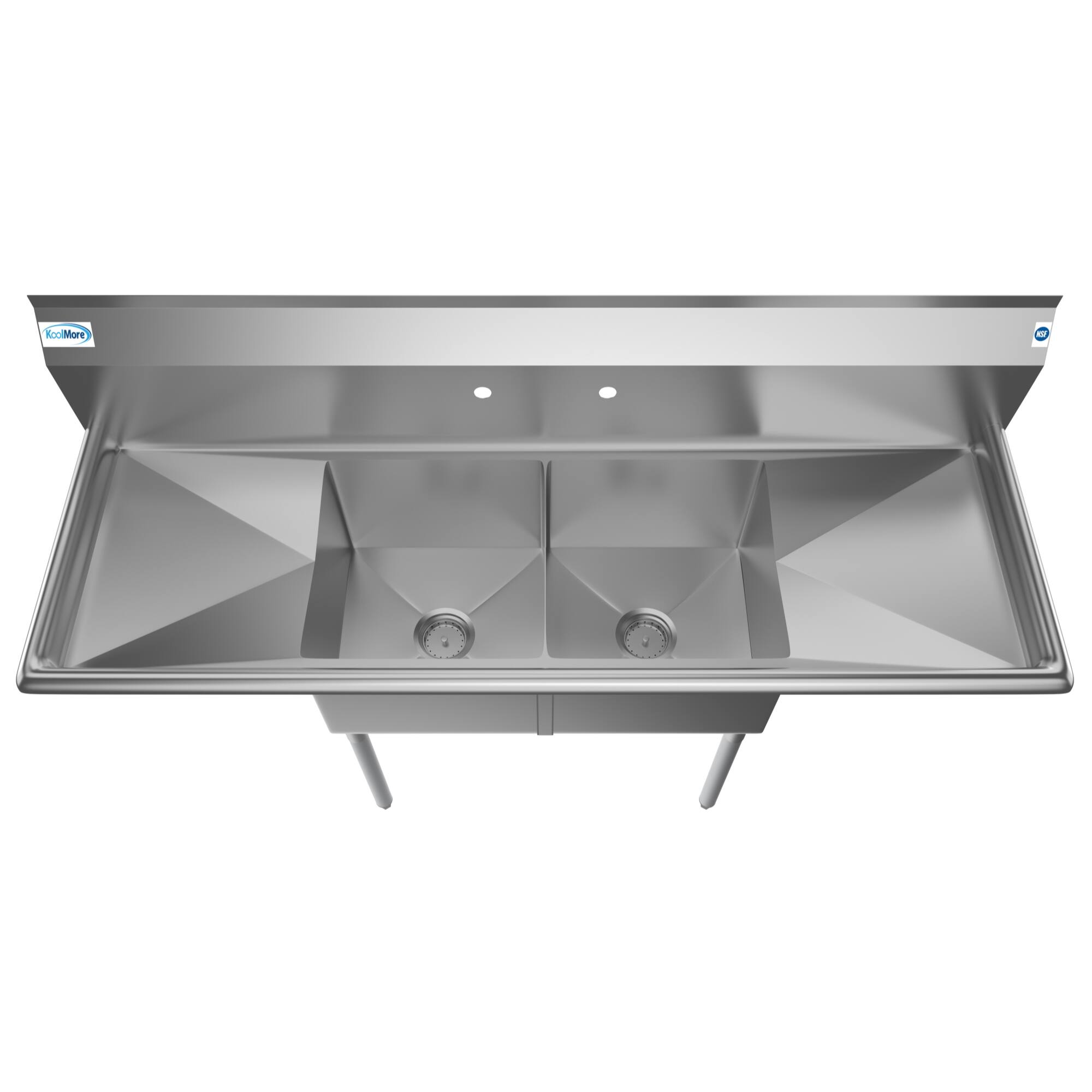 Alt View 2. Koolmore - 60 in. Two Compartment Stainless Steel  Sink with 2 Drainboards, Bowl Size 15"x 15"x 12" SB151512-15B3. - Stainless Steel.