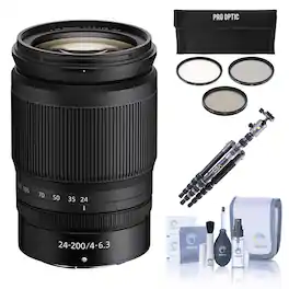 Bundle - Nikon - NIKKOR Z 24-200mm f/4-6.3 VR Lens with VEO 3 GO 235AB Al Tripod Kit