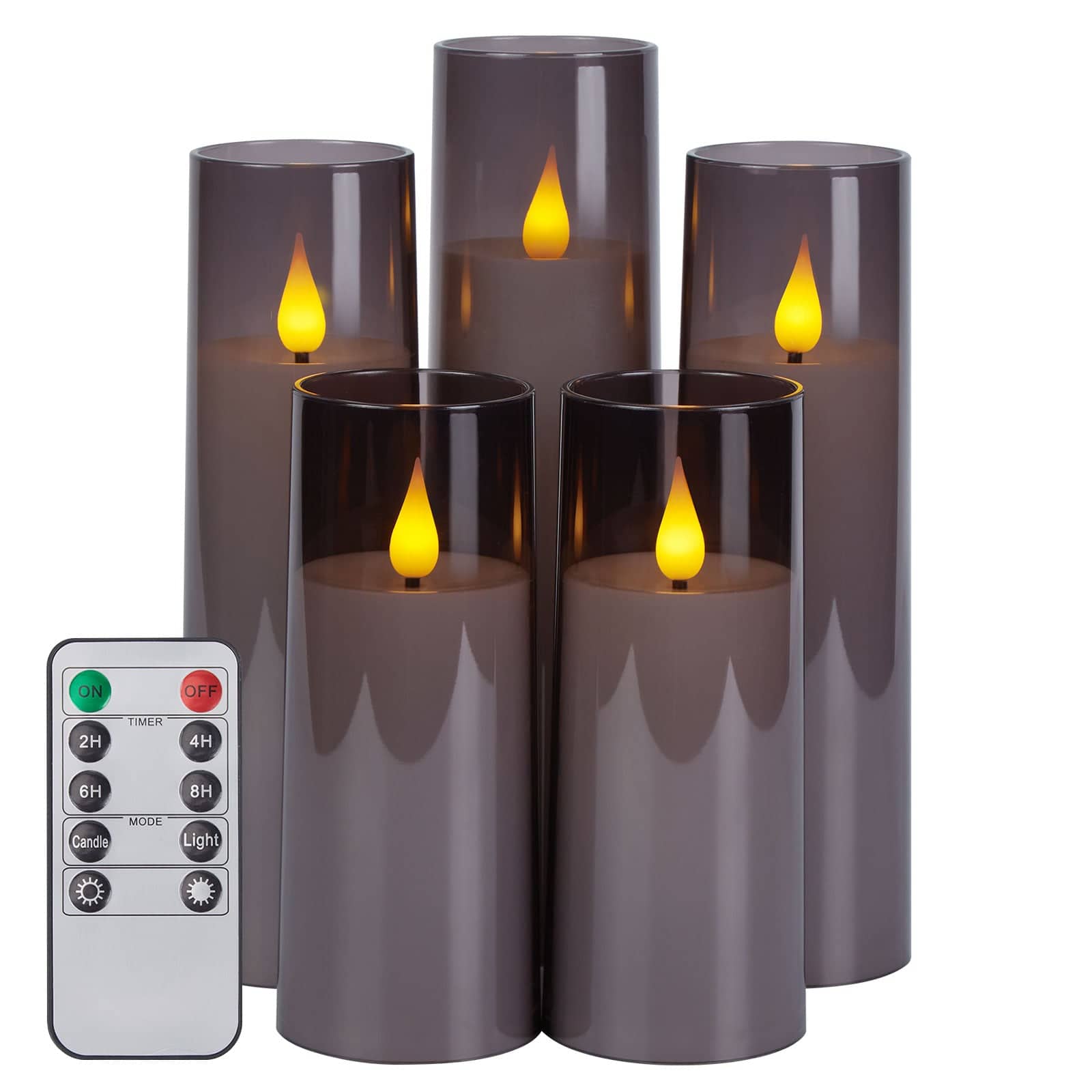 IMAGE - 5 Pack 3D Wick LED Candles with Timer Flickering Flameless Candles - Grey