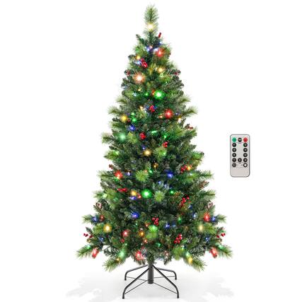 Front. Costway - 6FT Pre-Lit Artificial Christmas Tree 9 Lighting Modes with 300 LED Lights & Timer - Green.