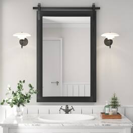 PAIHOME - Wood Wall Mirror Modern Farmhouse Accent Rectangular Bathroom Mirror Vanity Mirror for Bedroom Living Room Decor - Black - 24"x36"