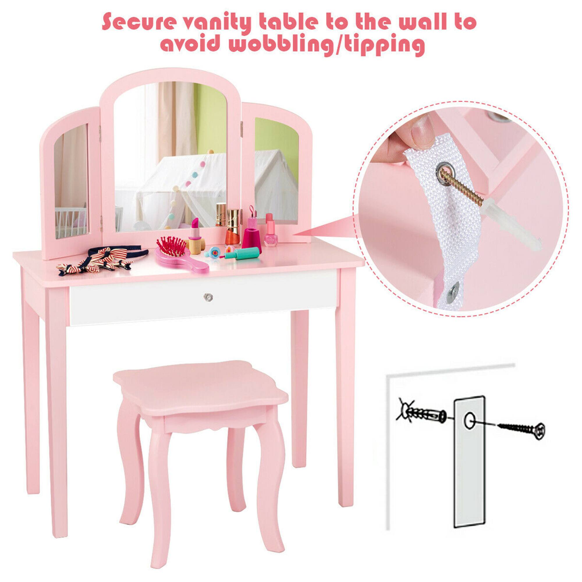 Secure vanity table to the wall to avoid wobbling/tipping