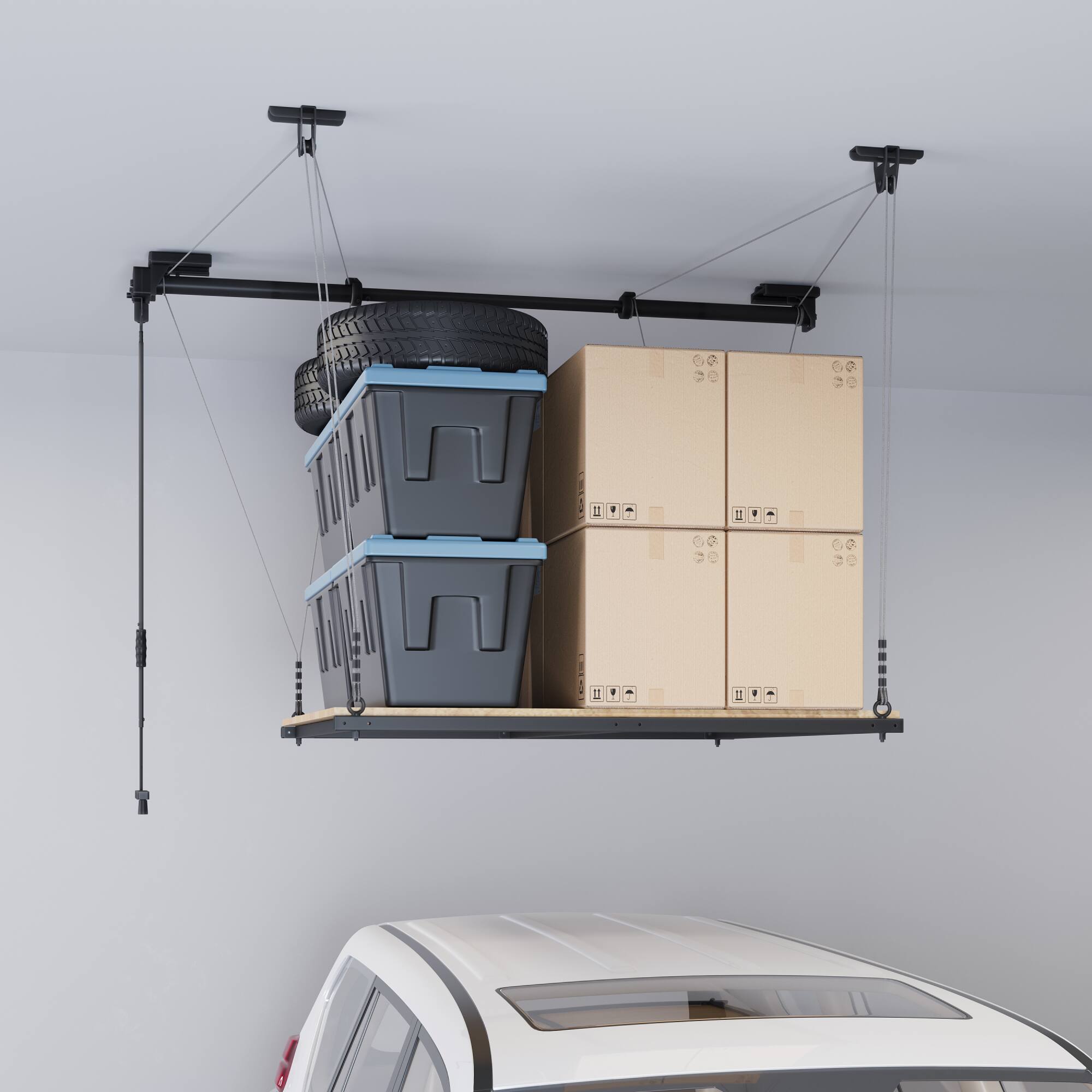 Alt View 5. Fleximounts - Gl2 4x4 Ft Garage Lifting Storage Rack With Platform - Black.