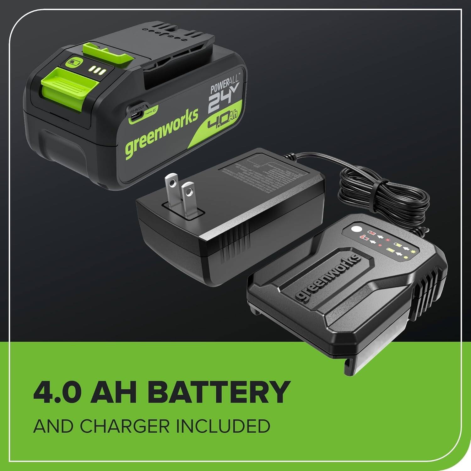 01f082 POWERALL FORTUT 24V CAB greenworks + 4.0 AH BATTERY AND CHARGER INCLUDED