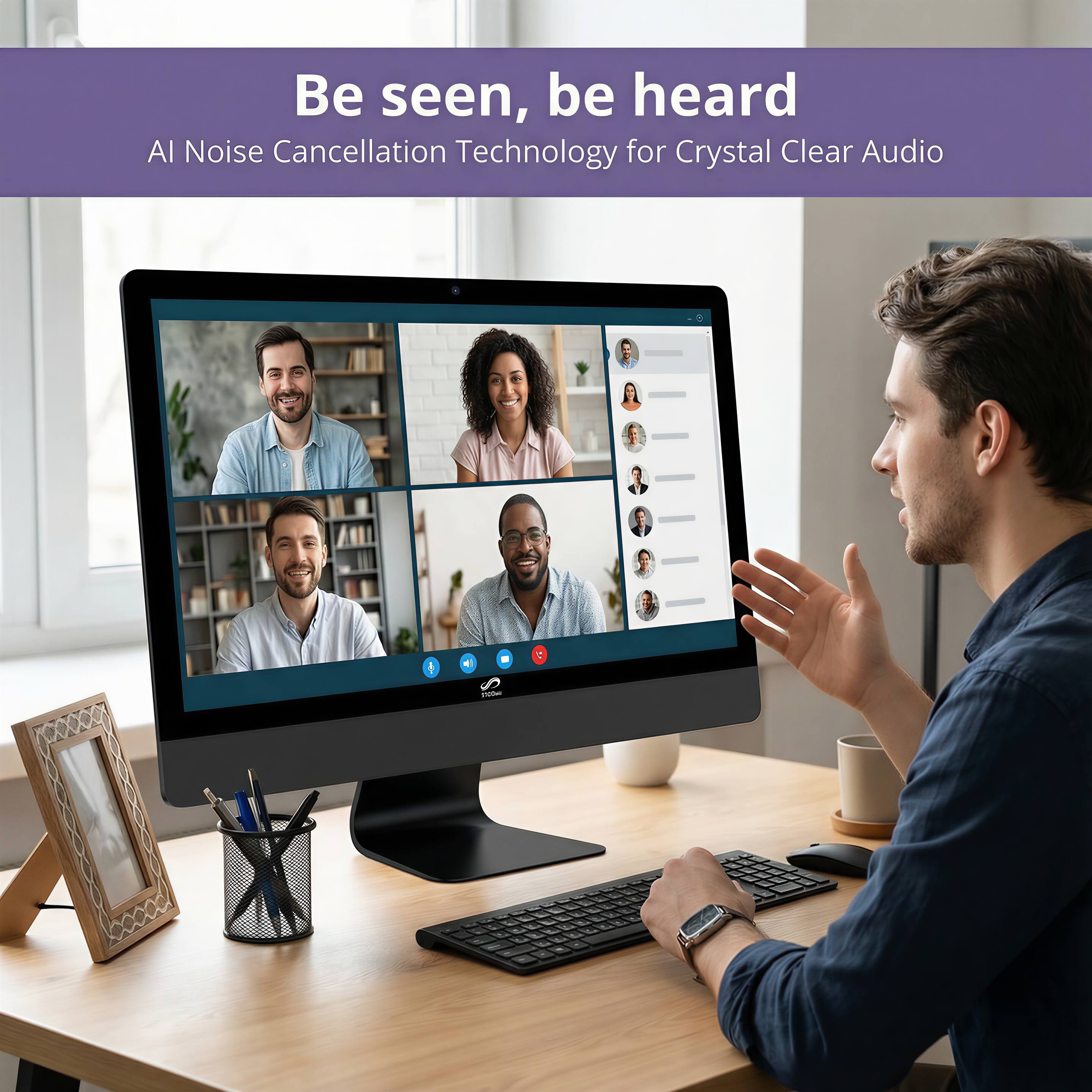 Be seen, be heard  
AI Noise Cancellation Technology for Crystal Clear Audio