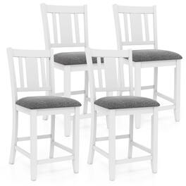 Gymax - Rubber Wooden Bar Stools Set of 4 w/ Ergonomic Back Comfortable Linen Cushion - White, Gray