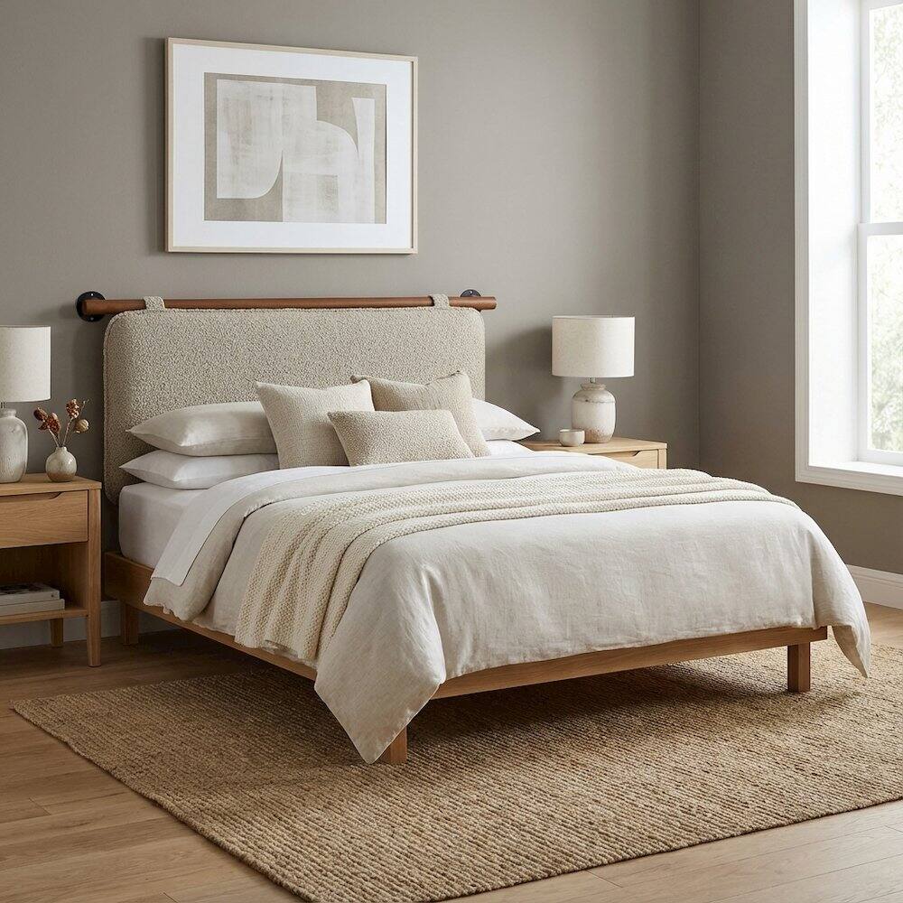 Left. FurniFact - Chenille Upholstered Twin Headboard Wall-Mounted with Soft Fabric Texture - Brown.