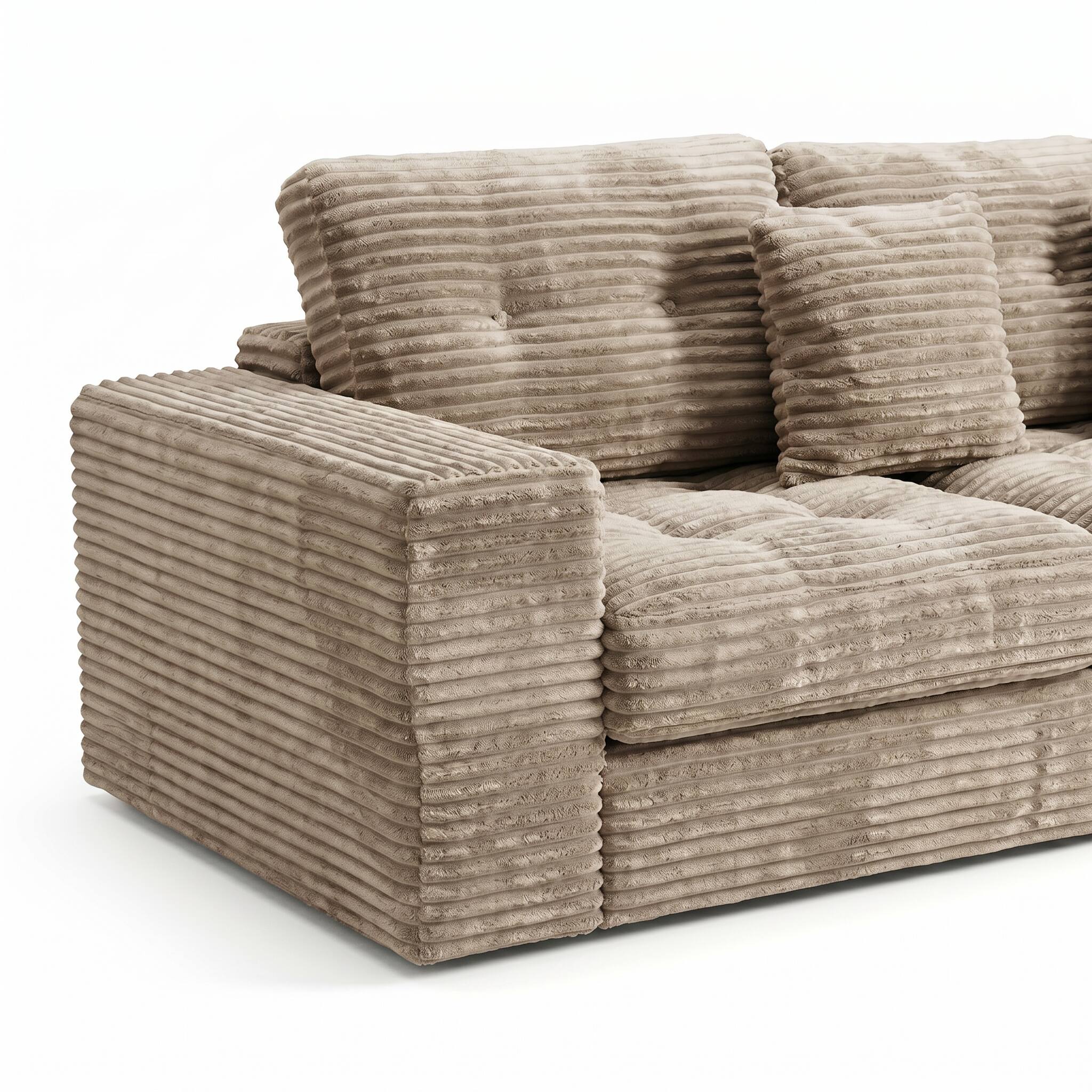 Left. Anysun - Modular Cloud Sofa Set, 105" DIY Sectional w/ Ottoman, Pure Foam, Faux Rabbit Fur Velvet, Living Room Couch - Khaki.