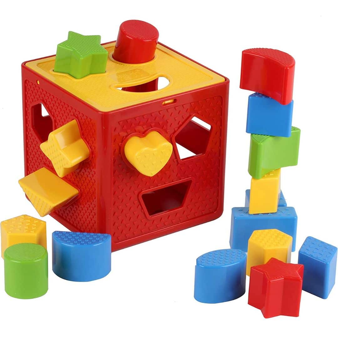 Front. Play22 - Baby Shape Sorter Toy Blocks - Childrens Blocks Includes 18 Shapes - Color Recognition Shape Toys with Sorter Cube Box.