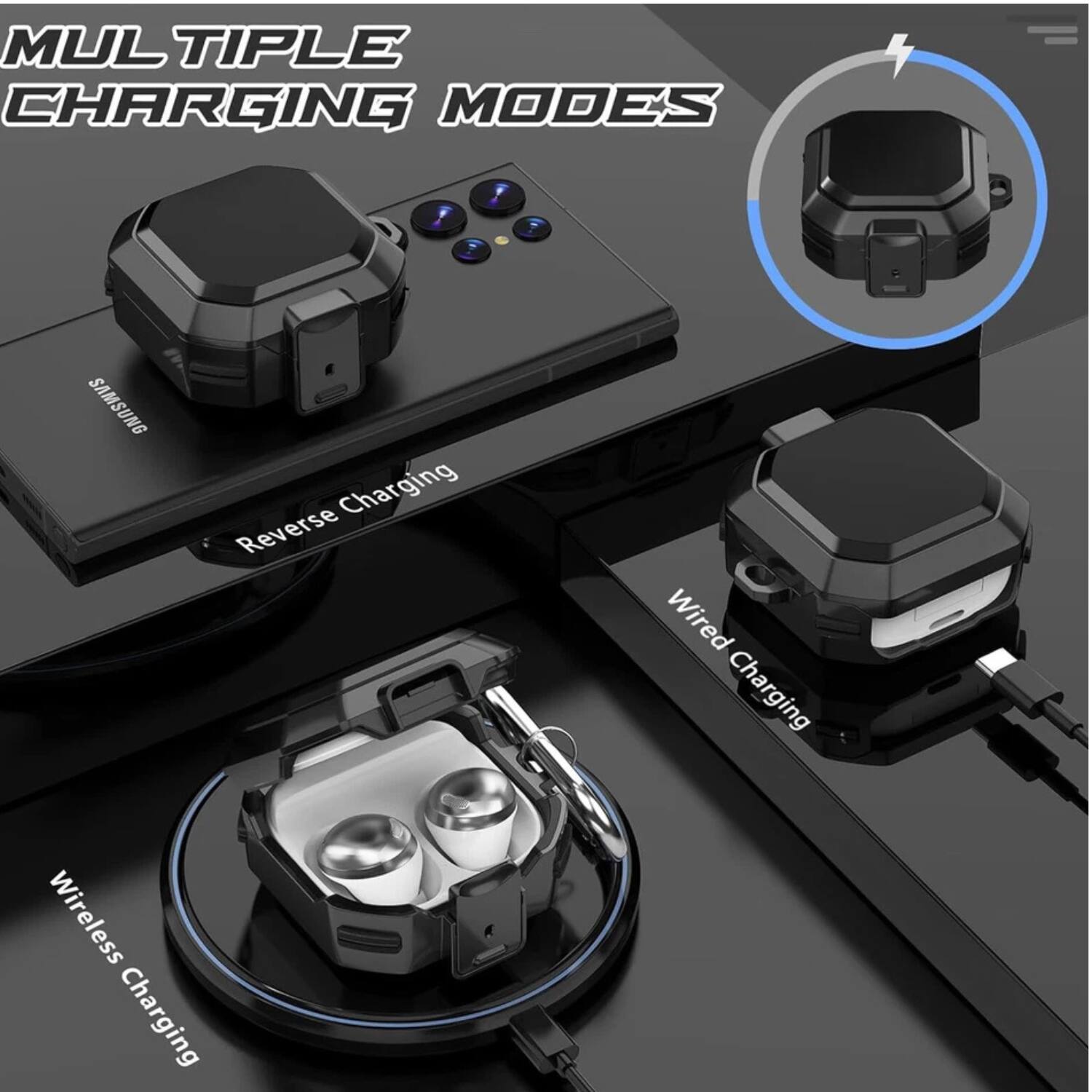 MULTIPLE CHARGING MODES

- Reverse Charging
- Wired Charging
- Wireless Charging