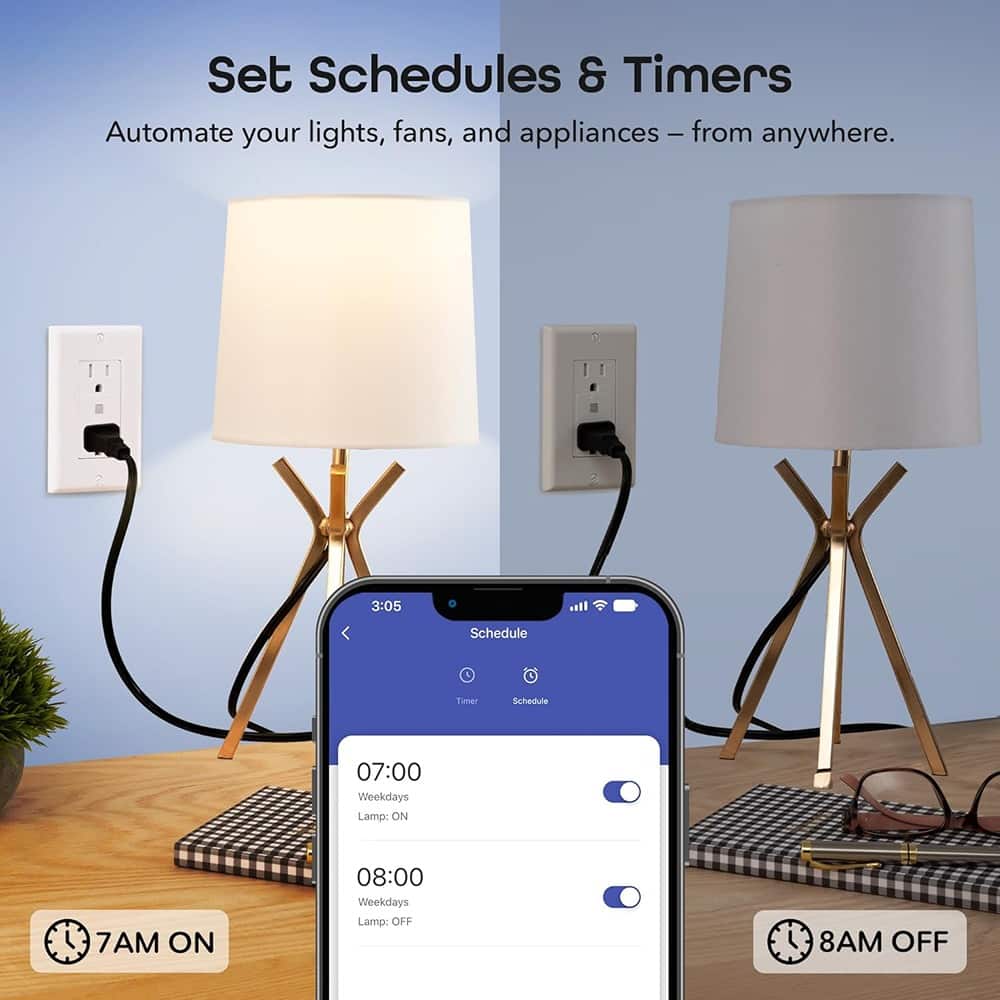 MOSZAR LLC - Smart Wi-Fi In-Wall Outlet, 4 Pack, 2 Outlets per Plug, Works with Alexa & Google - White