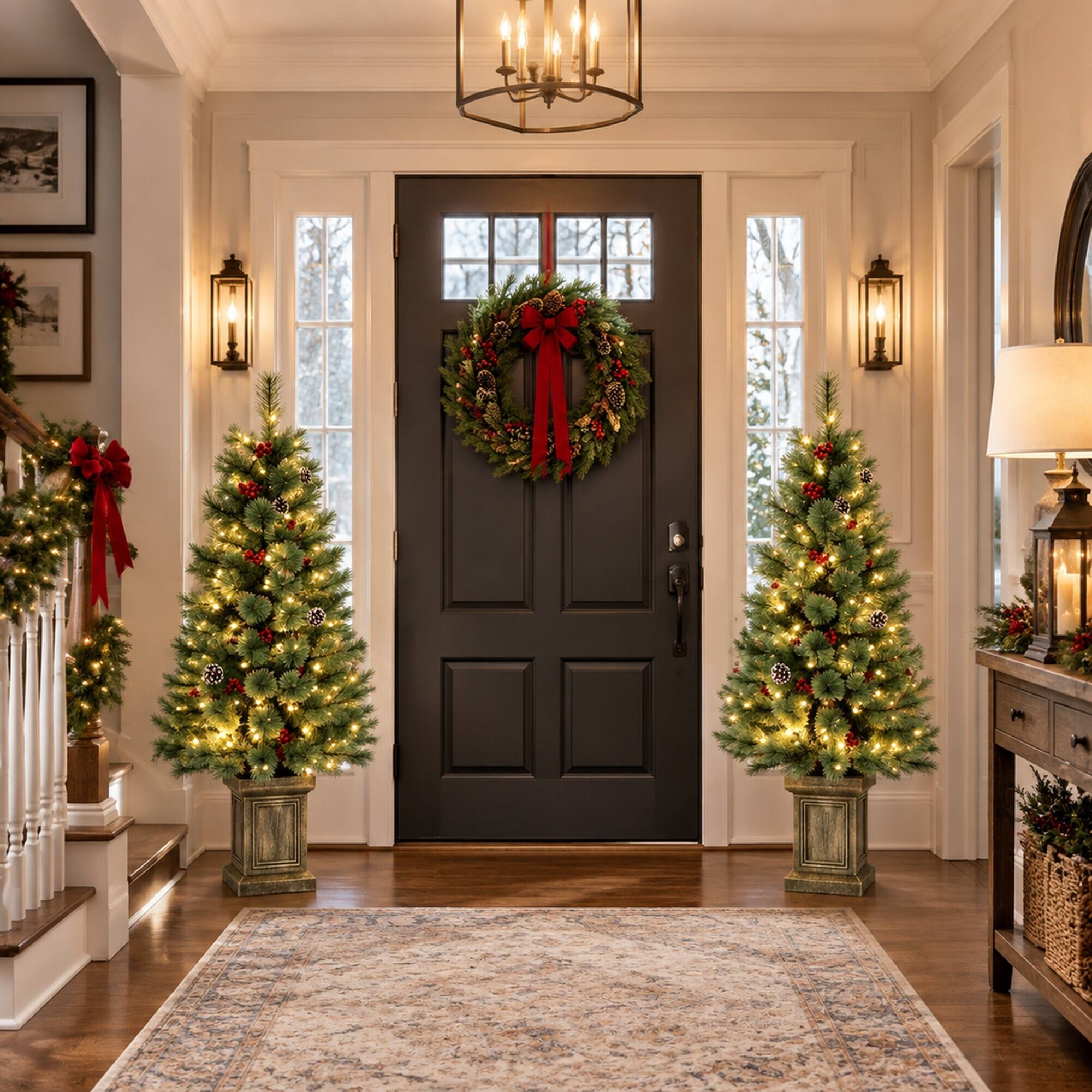 Alt View 1. RYHNUYNE - 4FT Pre-Lit Green Pine Christmas Tree Set of 2 With Dual-Color LED Lights and Remote Control - Green.
