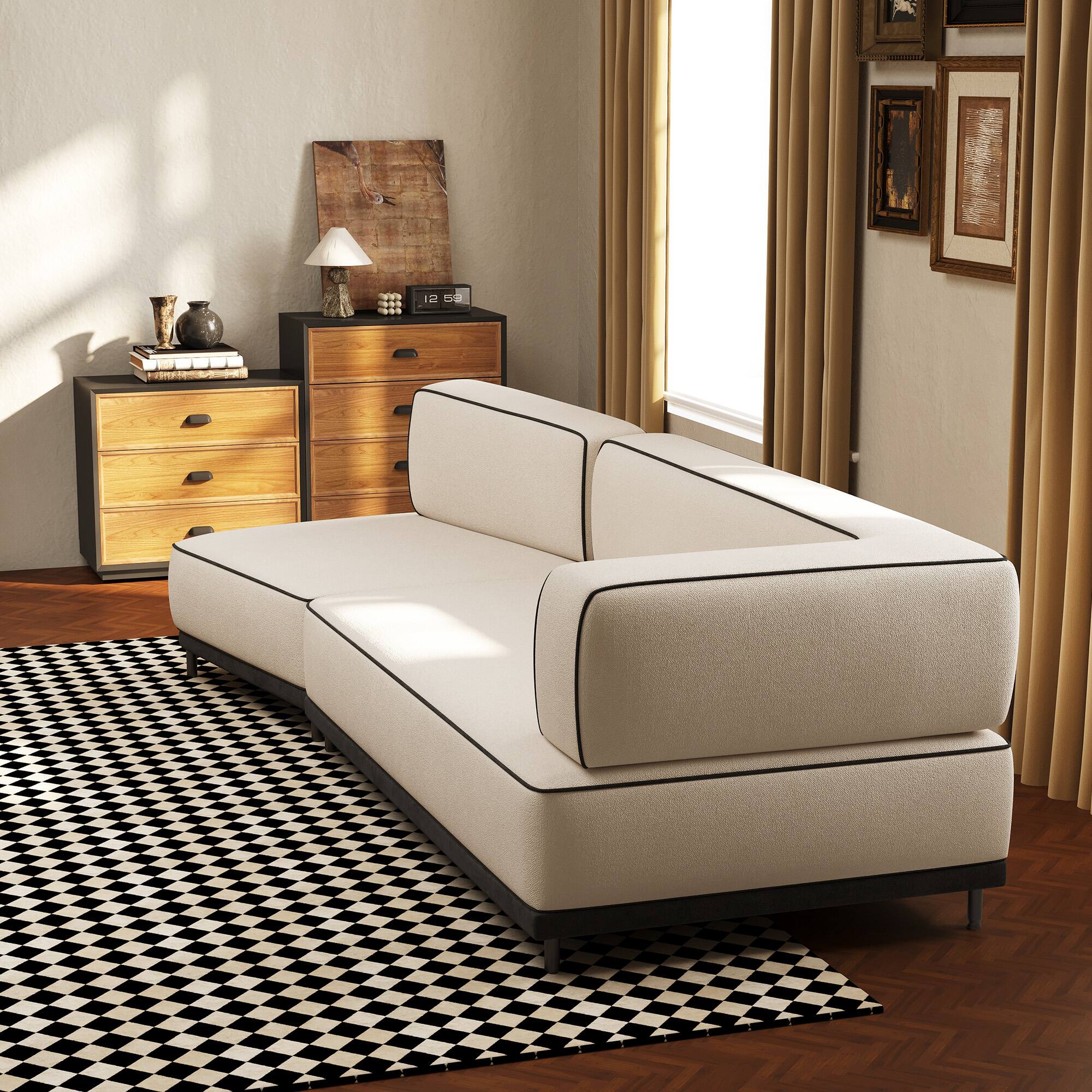 Alt View 3. luck idea - 95.27" Modern Fabric Sectional Sofa, High-Density Foam Cushions, Solid Wood & Plywood Frame, Metal Legs - Beige.