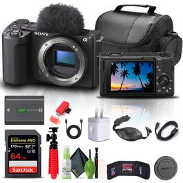 Sony - Alpha ZV-E10 II Mirrorless Camera Body Black Bundle + 64GB Card + Bag + Tripod + HDMI + Cleaning Kit