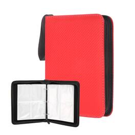 Unique Bargains - 4 Pocket Trading Card Binder, Holds 400 Top Loaders Light-Textured PU Cover with Zipper for TCG Game - Red