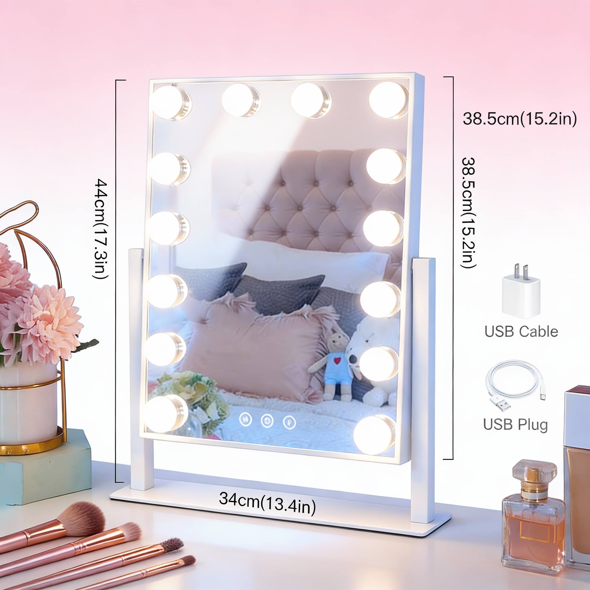 44cm (17.3in)  
38.5cm (15.2in)  
38.5cm (15.2in)  
USB Cable  
USB Plug  
34cm (13.4in)