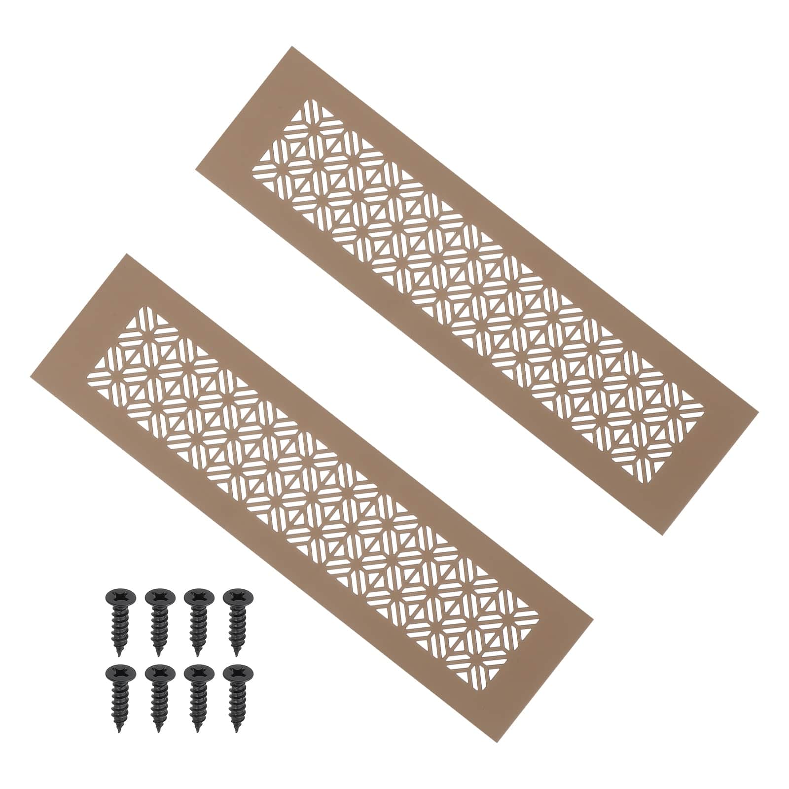 Unique Bargains - 12"x3" Door Air Vent Cover, 2pcs Heavy Duty Aluminum Alloy Grille Louvered with Mounting Screws for Cabinet Wardrobe - Brown