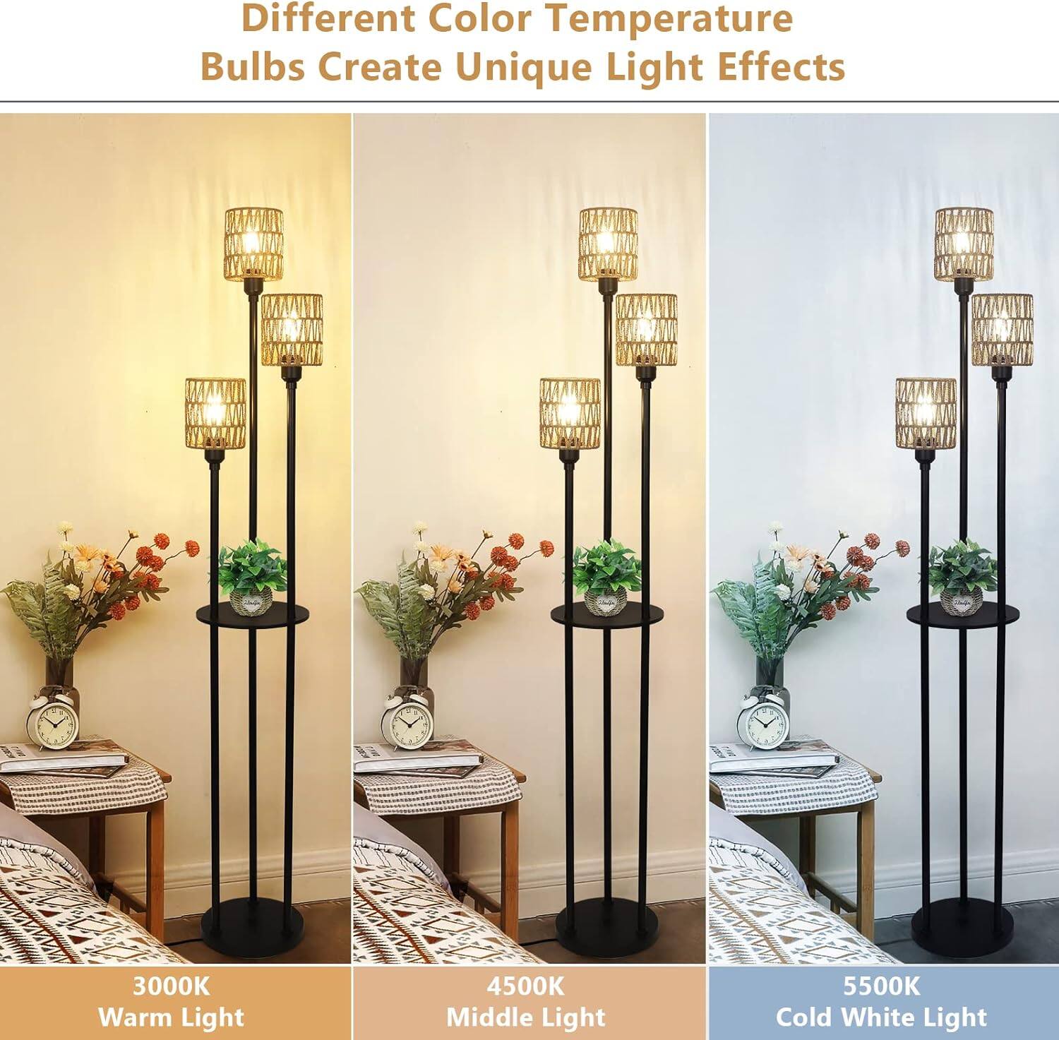 Different Color Temperature Bulbs Create Unique Light Effects

- 3000K Warm Light
- 4500K Middle Light
- 5500K Cold White Light