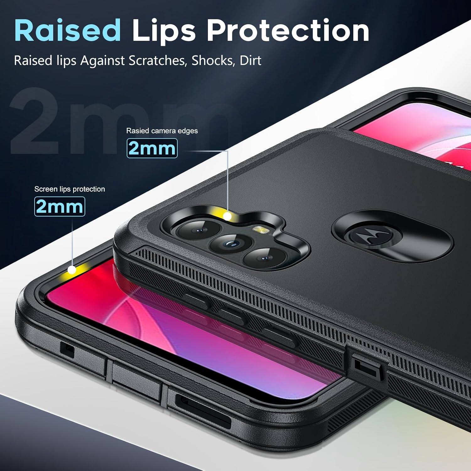Raised Lips Protection, Raised lips Against Scratches, Shocks, Dirt, 2mm, Rasied camera edges, Screen lips protection, 2mm