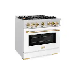 ZLINE - Autograph 36 in. 5.2 cu. ft. Freestanding Select Satin Steel Gas Range w/ White Door & Gold Accents - Satin Stainless Steel